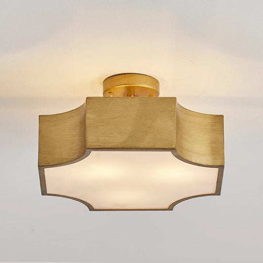 Contemporary Retro Quadrilateral Iron Frame Acrylic Shade 3-Light Semi-Flush Mount Ceiling Light For Living Room