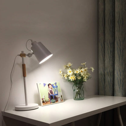 Modern Minimalist Cylinder Wood Hardware 1-Light Study Table Lamp For Bedroom