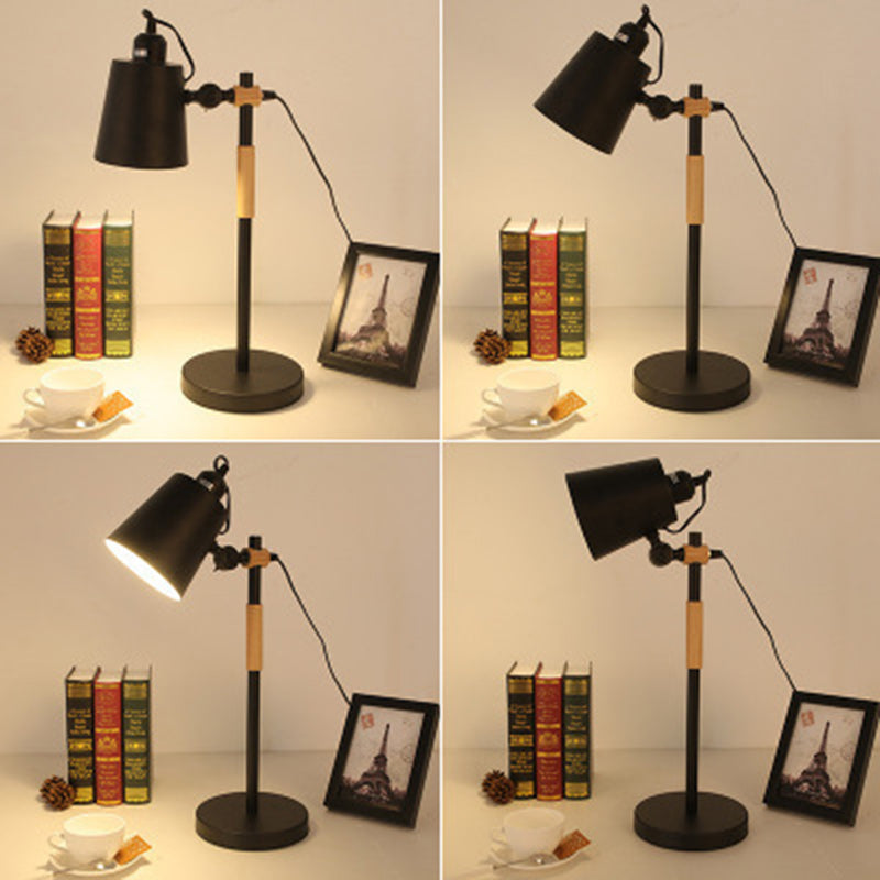 Modern Minimalist Cylinder Wood Hardware 1-Light Study Table Lamp For Bedroom