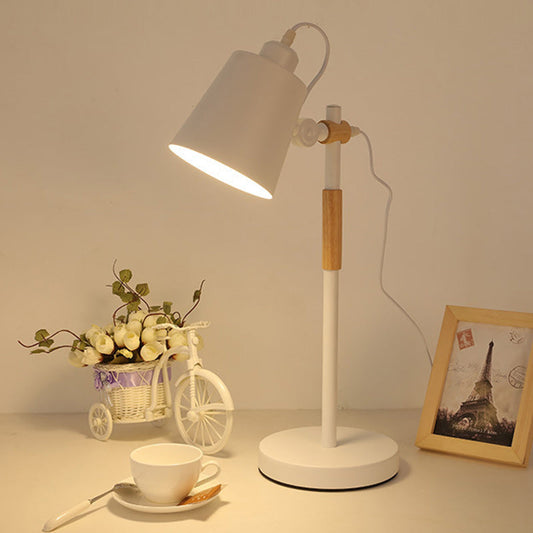 Modern Minimalist Cylinder Wood Hardware 1-Light Study Table Lamp For Bedroom
