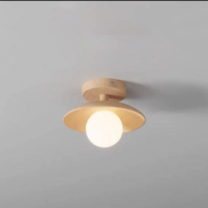 Contemporary Nordic Round Globe Wood Glass 1-Light Semi-Flush Mount Ceiling Light For Living Room