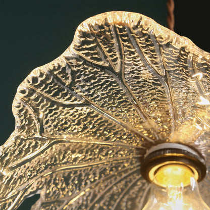 Traditional Vintage Floral Brass Wood Glass Shade 1-Light Pendant Light For Living Room