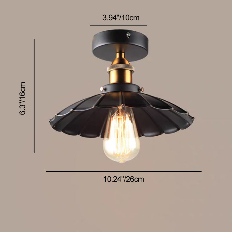 Contemporary Industrial Round Lotus Leaf Shape Iron 1-Light Semi-Flush Mount Ceiling Light For Living Room