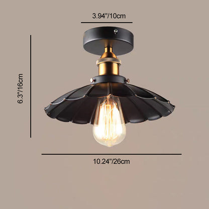 Contemporary Industrial Round Lotus Leaf Shape Iron 1-Light Semi-Flush Mount Ceiling Light For Living Room