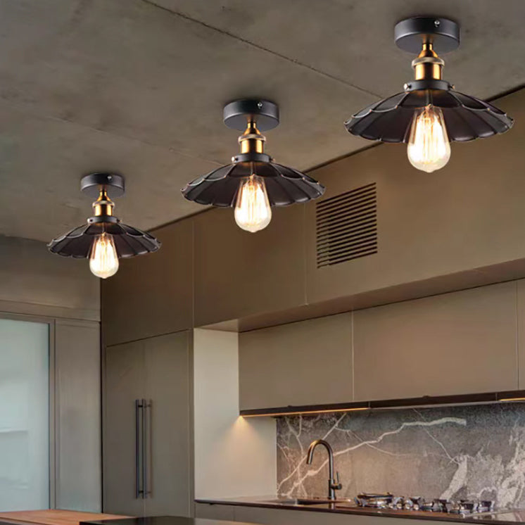 Contemporary Industrial Round Lotus Leaf Shape Iron 1-Light Semi-Flush Mount Ceiling Light For Living Room