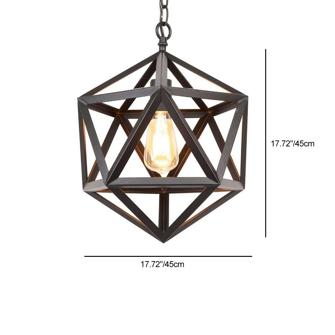 Contemporary Industrial Polygonal Diamond Iron Frame 1-Light Pendant Light For Living Room