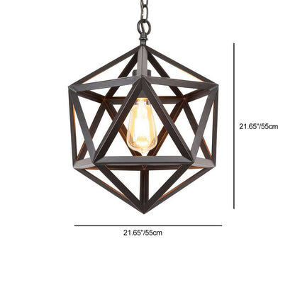 Contemporary Industrial Polygonal Diamond Iron Frame 1-Light Pendant Light For Living Room