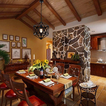 Contemporary Industrial Polygonal Diamond Iron Frame 1-Light Pendant Light For Living Room