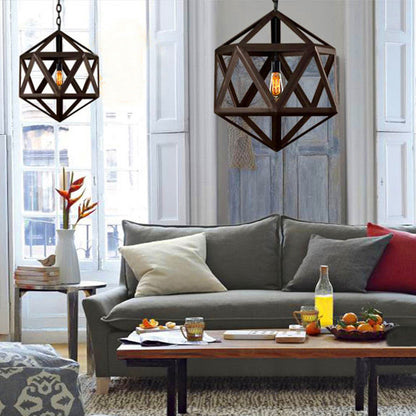 Contemporary Industrial Polygonal Diamond Iron Frame 1-Light Pendant Light For Living Room