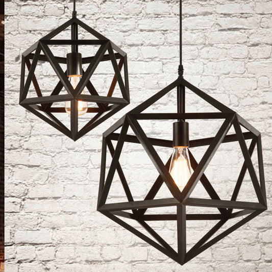 Contemporary Industrial Polygonal Diamond Iron Frame 1-Light Pendant Light For Living Room