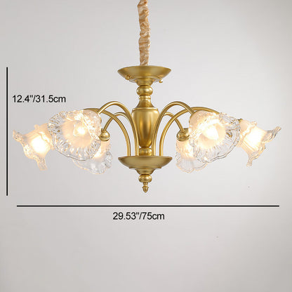 Traditional French Branch Curved Rod Flared Flower Iron Glass 5/6/8/10 Light Chandelier For Living Room