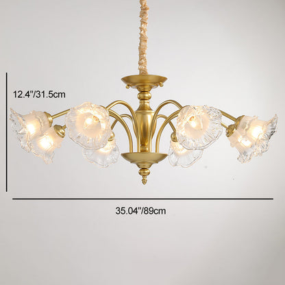 Traditional French Branch Curved Rod Flared Flower Iron Glass 5/6/8/10 Light Chandelier For Living Room
