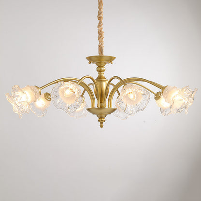 Traditional French Branch Curved Rod Flared Flower Iron Glass 5/6/8/10 Light Chandelier For Living Room