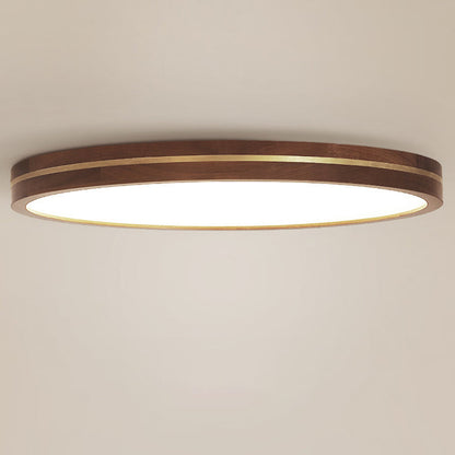 Modern Minimalist Round Wood Grain Copper LED Flush Mount Ceiling Light For Bedroom