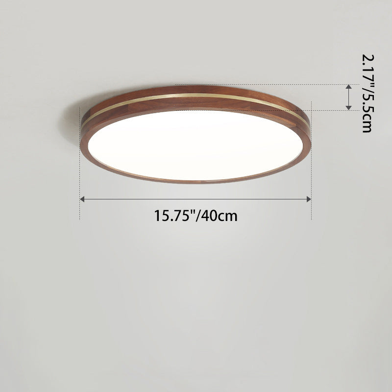 Modern Minimalist Round Wood Grain Copper LED Flush Mount Ceiling Light For Bedroom