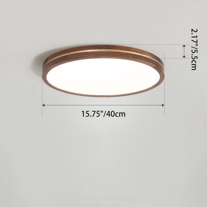 Modern Minimalist Round Wood Grain Copper LED Flush Mount Ceiling Light For Bedroom