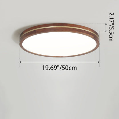 Modern Minimalist Round Wood Grain Copper LED Flush Mount Ceiling Light For Bedroom
