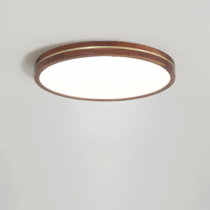Modern Minimalist Round Wood Grain Copper LED Flush Mount Ceiling Light For Bedroom