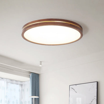 Modern Minimalist Round Wood Grain Copper LED Flush Mount Ceiling Light For Bedroom