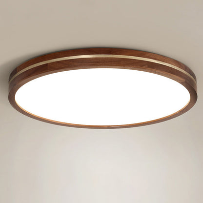 Modern Minimalist Round Wood Grain Copper LED Flush Mount Ceiling Light For Bedroom