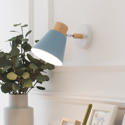 Modern Minimalist Round Horn Shape Wooden Iron 1-Light Wall Sconce Lamp For Bedroom