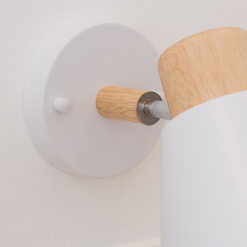 Modern Minimalist Round Horn Shape Wooden Iron 1-Light Wall Sconce Lamp For Bedroom