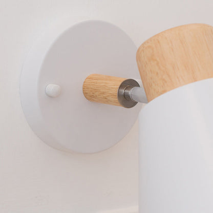 Modern Minimalist Round Horn Shape Wooden Iron 1-Light Wall Sconce Lamp For Bedroom