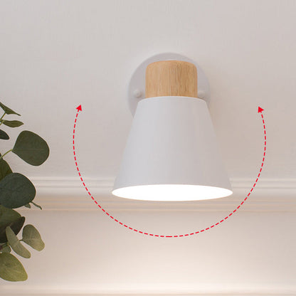 Modern Minimalist Round Horn Shape Wooden Iron 1-Light Wall Sconce Lamp For Bedroom