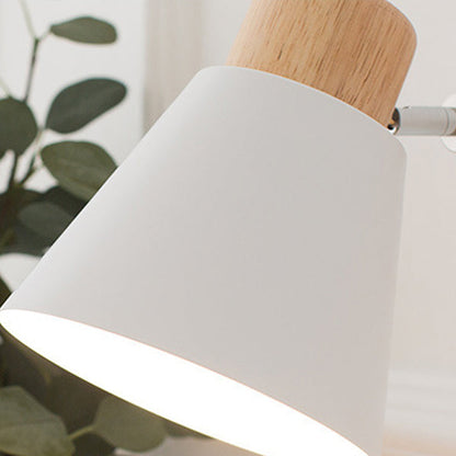 Modern Minimalist Round Horn Shape Wooden Iron 1-Light Wall Sconce Lamp For Bedroom