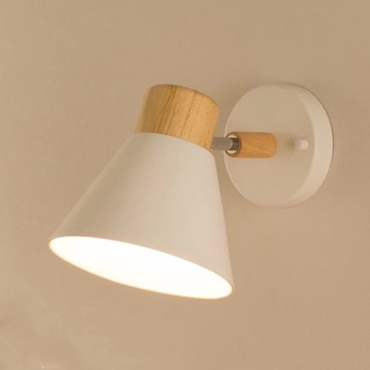 Modern Minimalist Round Horn Shape Wooden Iron 1-Light Wall Sconce Lamp For Bedroom