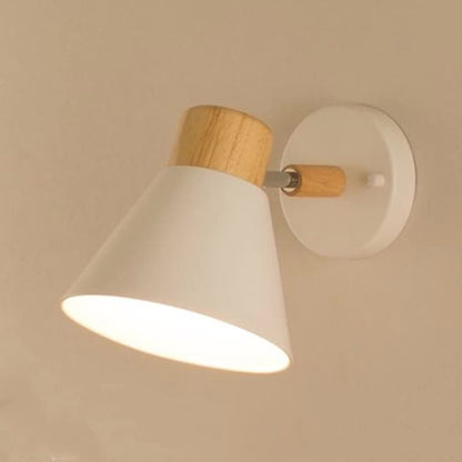 Modern Minimalist Round Horn Shape Wooden Iron 1-Light Wall Sconce Lamp For Bedroom