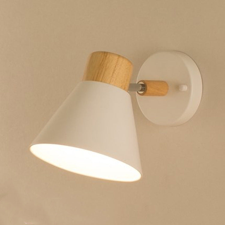 Modern Minimalist Round Horn Shape Wooden Iron 1-Light Wall Sconce Lamp For Bedroom