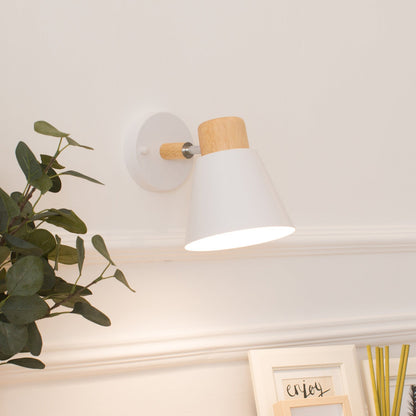Modern Minimalist Round Horn Shape Wooden Iron 1-Light Wall Sconce Lamp For Bedroom