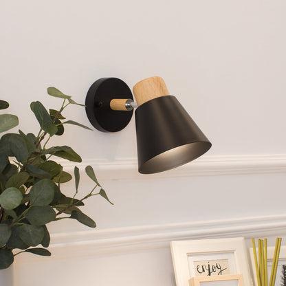 Modern Minimalist Round Horn Shape Wooden Iron 1-Light Wall Sconce Lamp For Bedroom