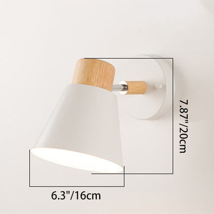 Modern Minimalist Round Horn Shape Wooden Iron 1-Light Wall Sconce Lamp For Bedroom