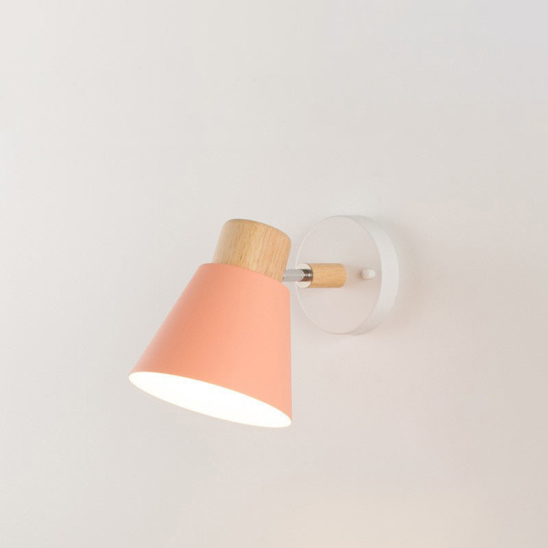 Modern Minimalist Round Horn Shape Wooden Iron 1-Light Wall Sconce Lamp For Bedroom
