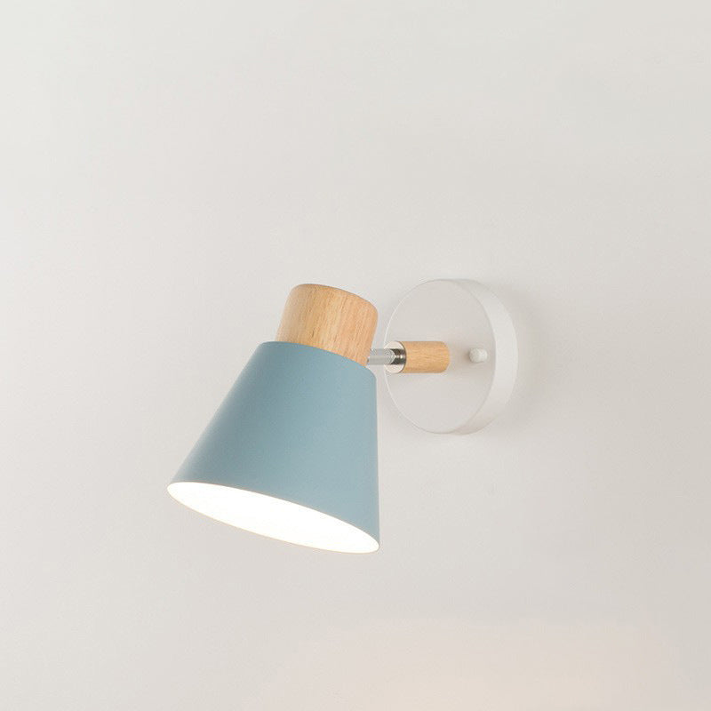 Modern Minimalist Round Horn Shape Wooden Iron 1-Light Wall Sconce Lamp For Bedroom