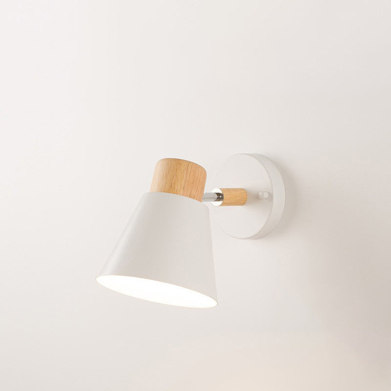 Modern Minimalist Round Horn Shape Wooden Iron 1-Light Wall Sconce Lamp For Bedroom