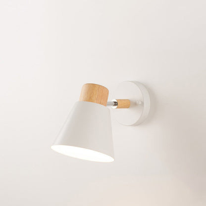 Modern Minimalist Round Horn Shape Wooden Iron 1-Light Wall Sconce Lamp For Bedroom