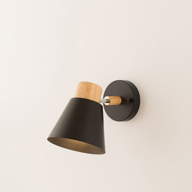 Modern Minimalist Round Horn Shape Wooden Iron 1-Light Wall Sconce Lamp For Bedroom