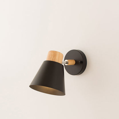 Modern Minimalist Round Horn Shape Wooden Iron 1-Light Wall Sconce Lamp For Bedroom