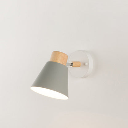 Modern Minimalist Round Horn Shape Wooden Iron 1-Light Wall Sconce Lamp For Bedroom