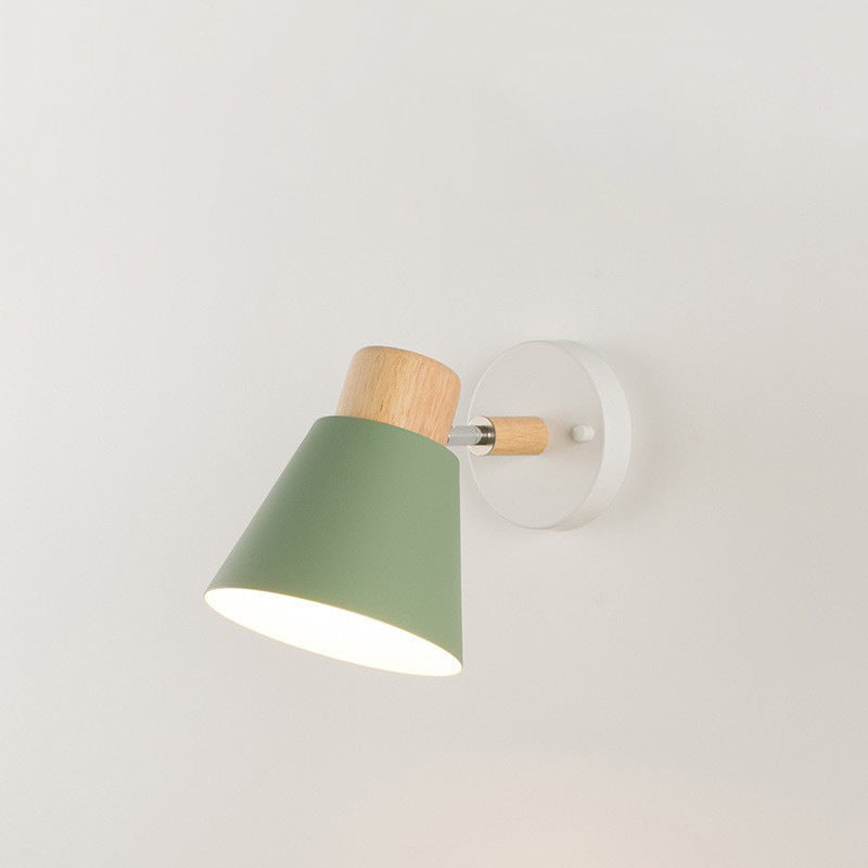 Modern Minimalist Round Horn Shape Wooden Iron 1-Light Wall Sconce Lamp For Bedroom