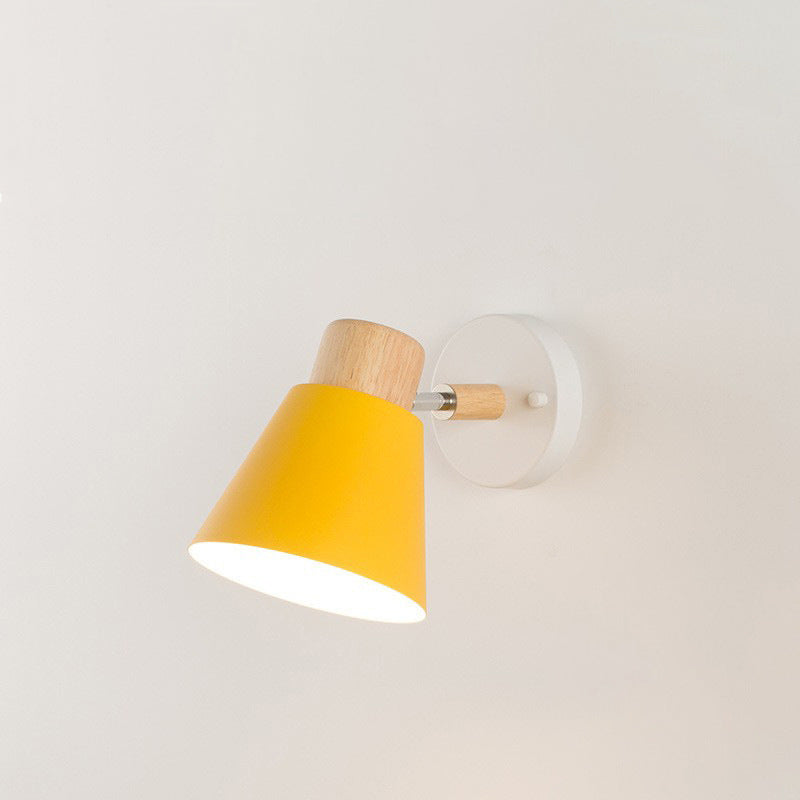 Modern Minimalist Round Horn Shape Wooden Iron 1-Light Wall Sconce Lamp For Bedroom