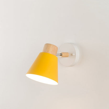 Modern Minimalist Round Horn Shape Wooden Iron 1-Light Wall Sconce Lamp For Bedroom