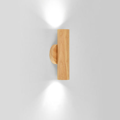 Modern Minimalist Cylinder Wood Grain Rubberwood LED Wall Sconce Lamp For Bedroom