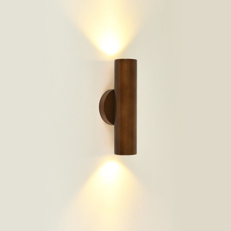 Modern Minimalist Cylinder Wood Grain Rubberwood LED Wall Sconce Lamp For Bedroom