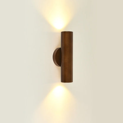 Modern Minimalist Cylinder Wood Grain Rubberwood LED Wall Sconce Lamp For Bedroom
