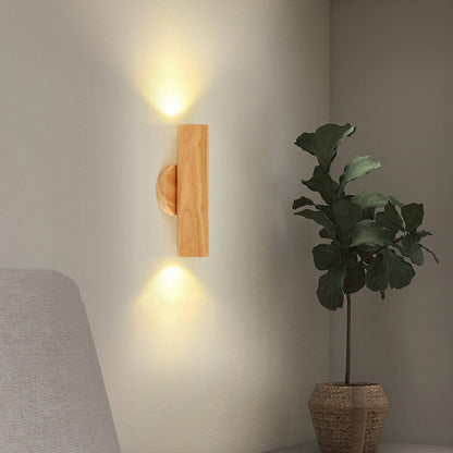 Modern Minimalist Cylinder Wood Grain Rubberwood LED Wall Sconce Lamp For Bedroom