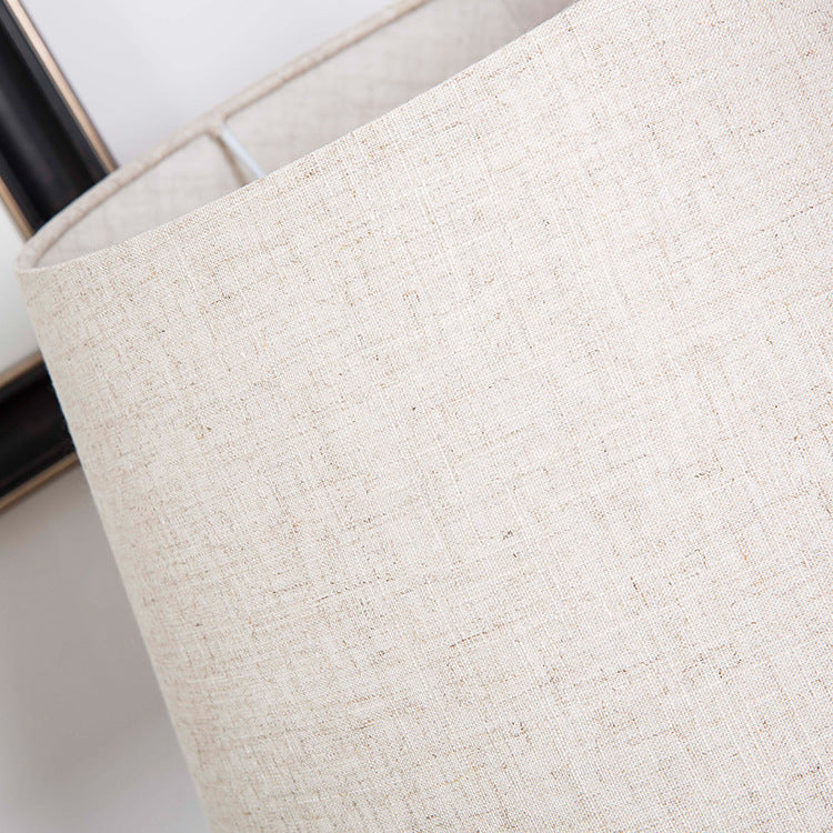 Modern Mid-Century Cylinder Round Fabric Shade Iron Base 1-Light Table Lamp For Bedroom